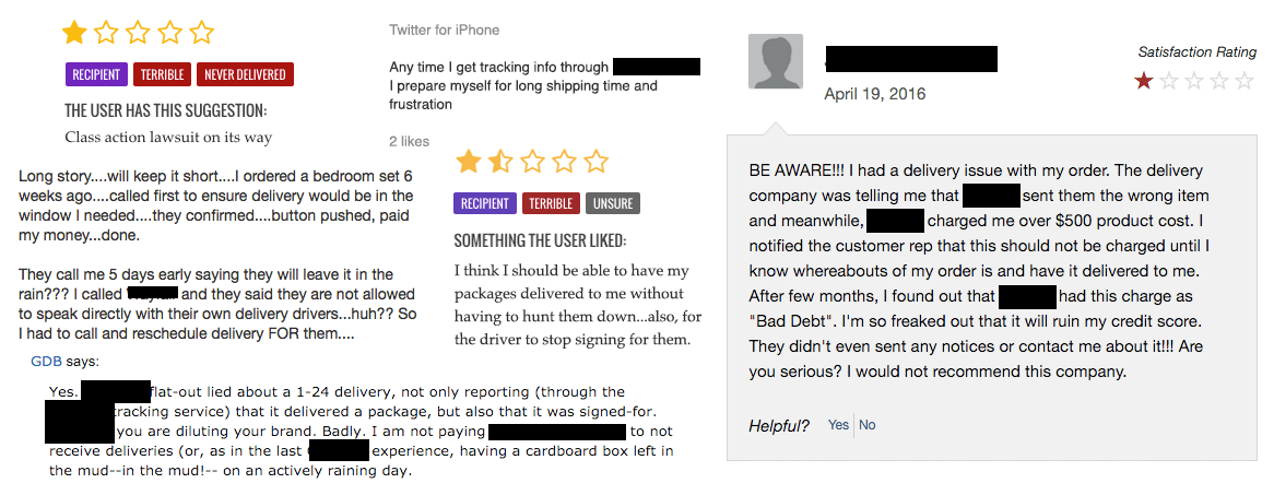 Poor Customer Delivery Reviews