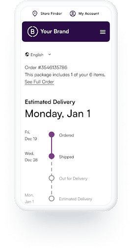 Phone with package tracking displayed, representing a type of post-purchase communication | getconvey.com